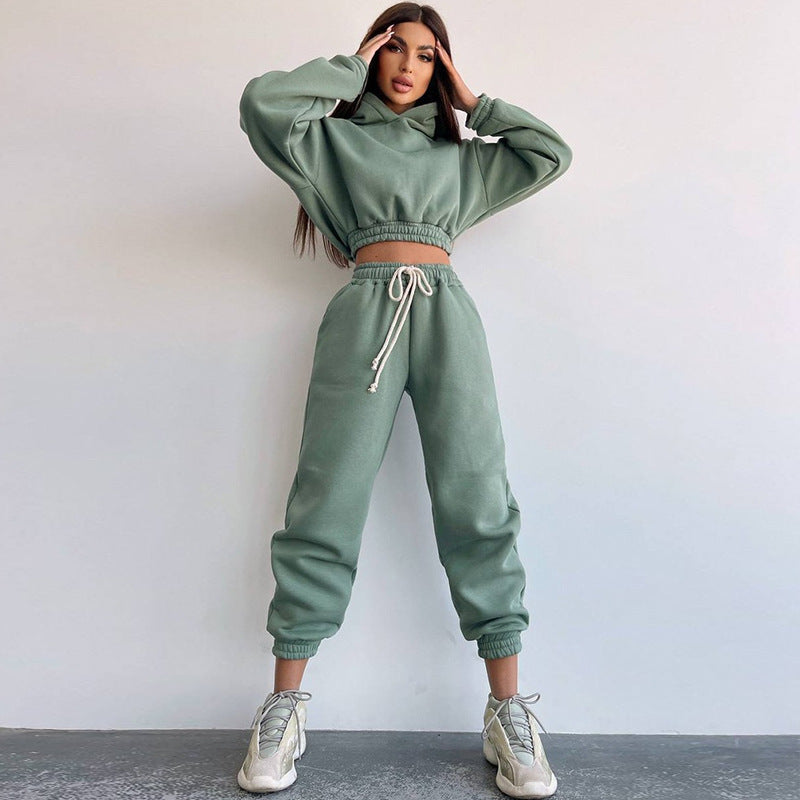 Damen trendiges Sweat-Set mit cropped Oberteil und elastischem Bund Stalluxe