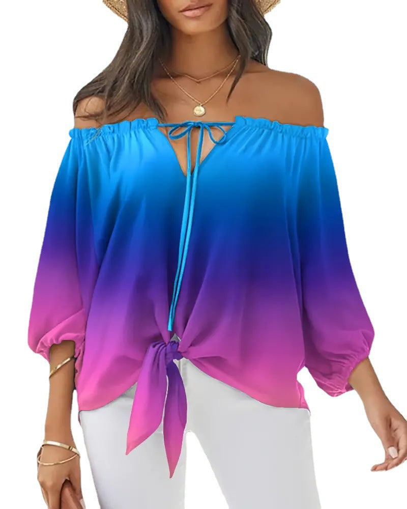 Damen Off-Shoulder Bluse mit floralem Design und Bindegürtel Stalluxe