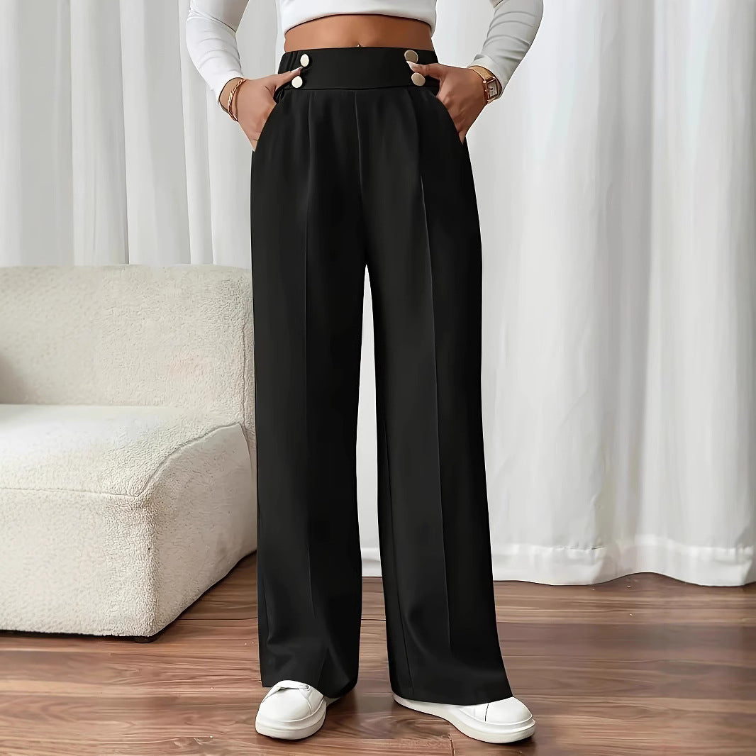 Damen Hoch taillierte Palazzo-Hose mit seitlichen Taschen und dekorativen Knopfdetails Stalluxe