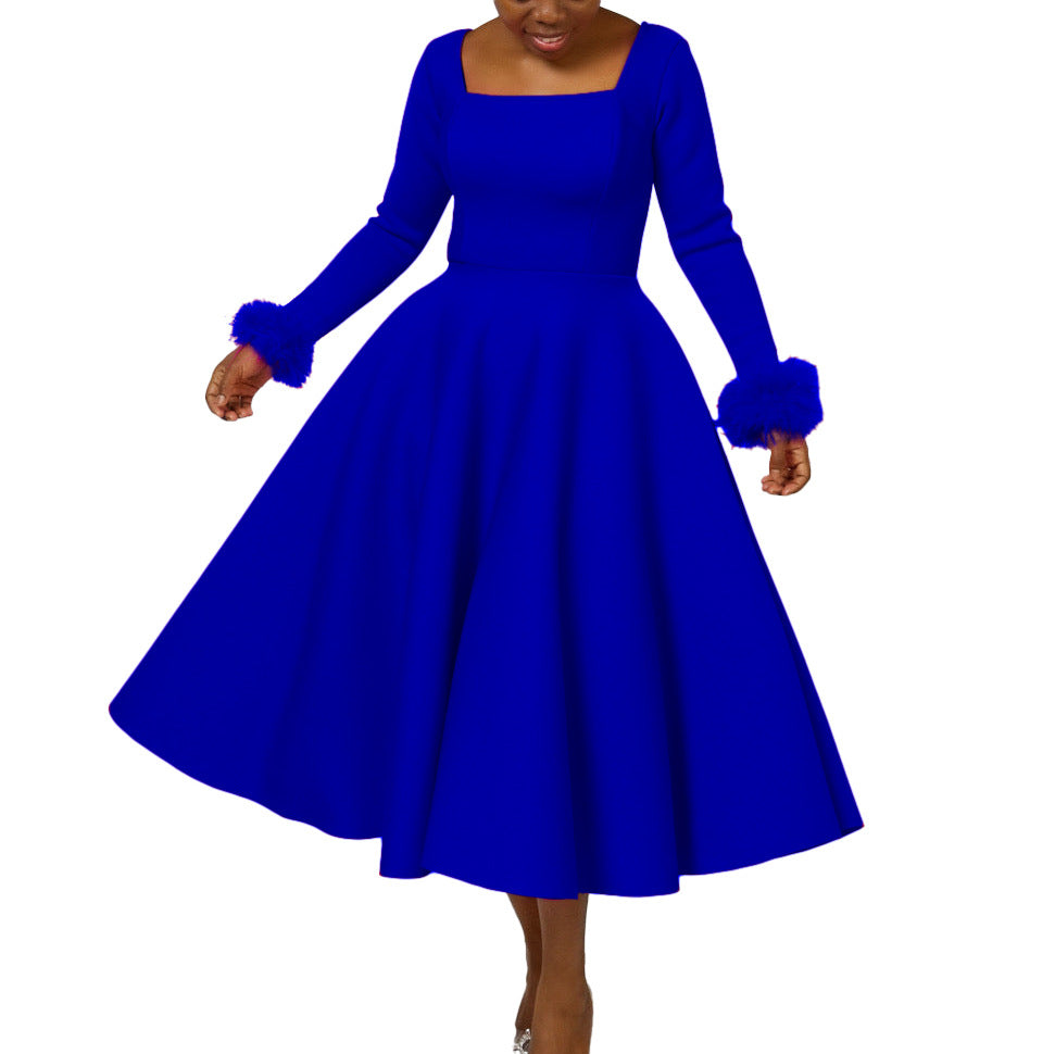 Damen Elegantes Kleid mit quadratischem Ausschnitt und farbenfrohen Fütterungsdetails Stalluxe
