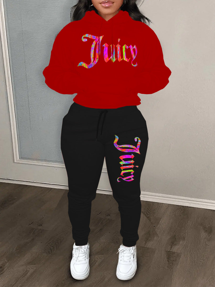 Damen sportliches Hoodie- und Jogginghose-Set mit einzigartigem grafischen Druck Stalluxe