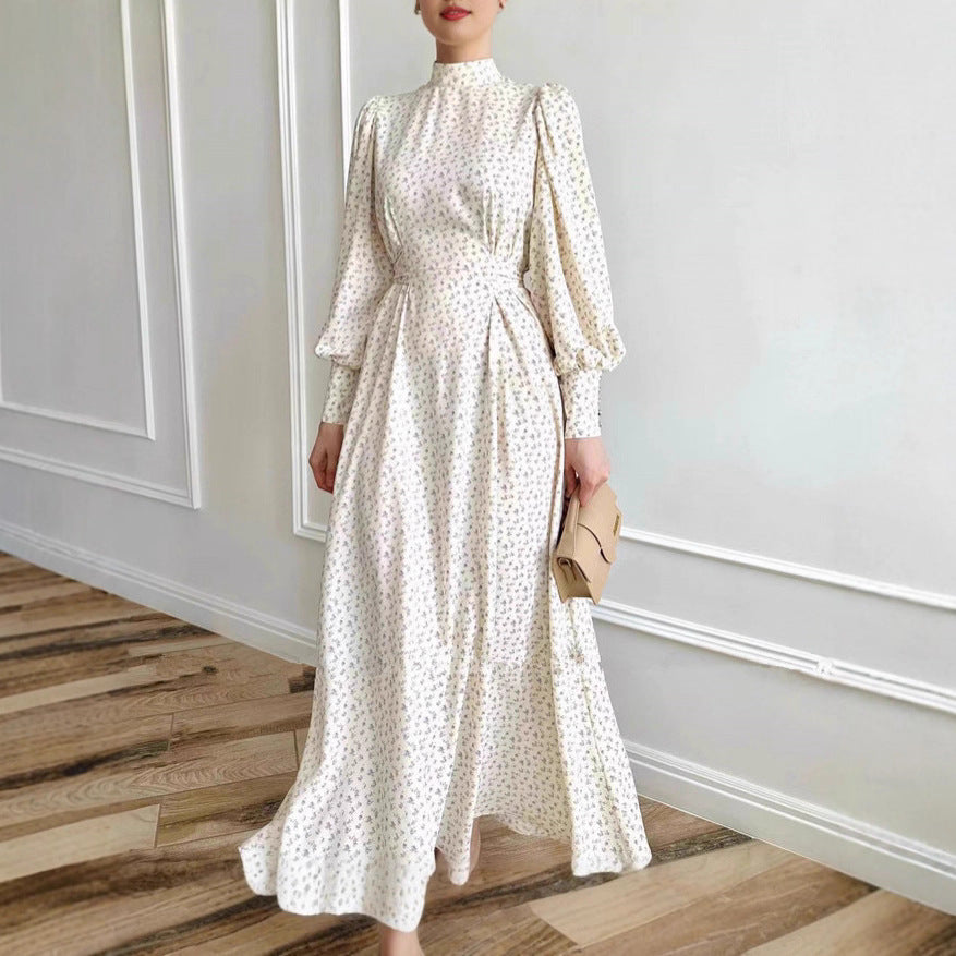 Damen Maxikleid mit hochgeschlossenem Kragen und eleganten Puffärmeln Stalluxe