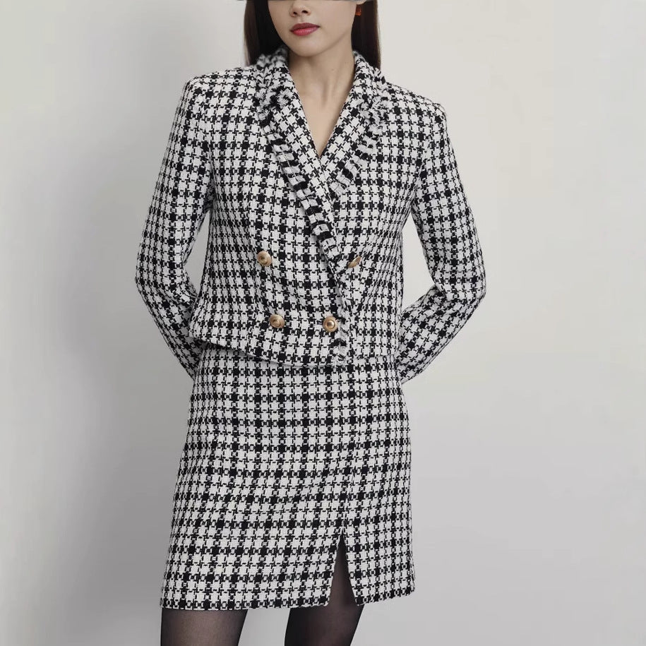 Damen Doppeltfältiger Blazer mit integriertem Rock Stalluxe