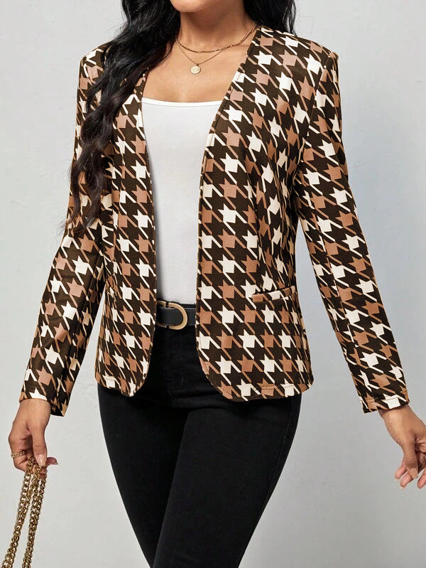Damen modischer Blazer mit auffälligem Hahnentritt-Muster und elegantem Schnitt Stalluxe