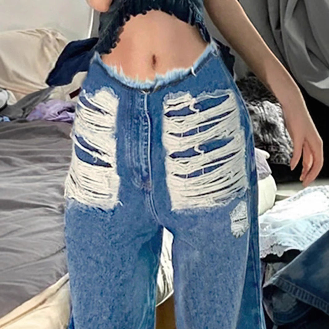Damen Exklusive High-Waist Jeans mit Distressed-Details und weitem Bein Stalluxe