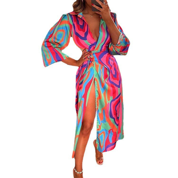 Damen Maxikleid mit eleganten Floraldesign und schmeichelndem Schlitz Stalluxe