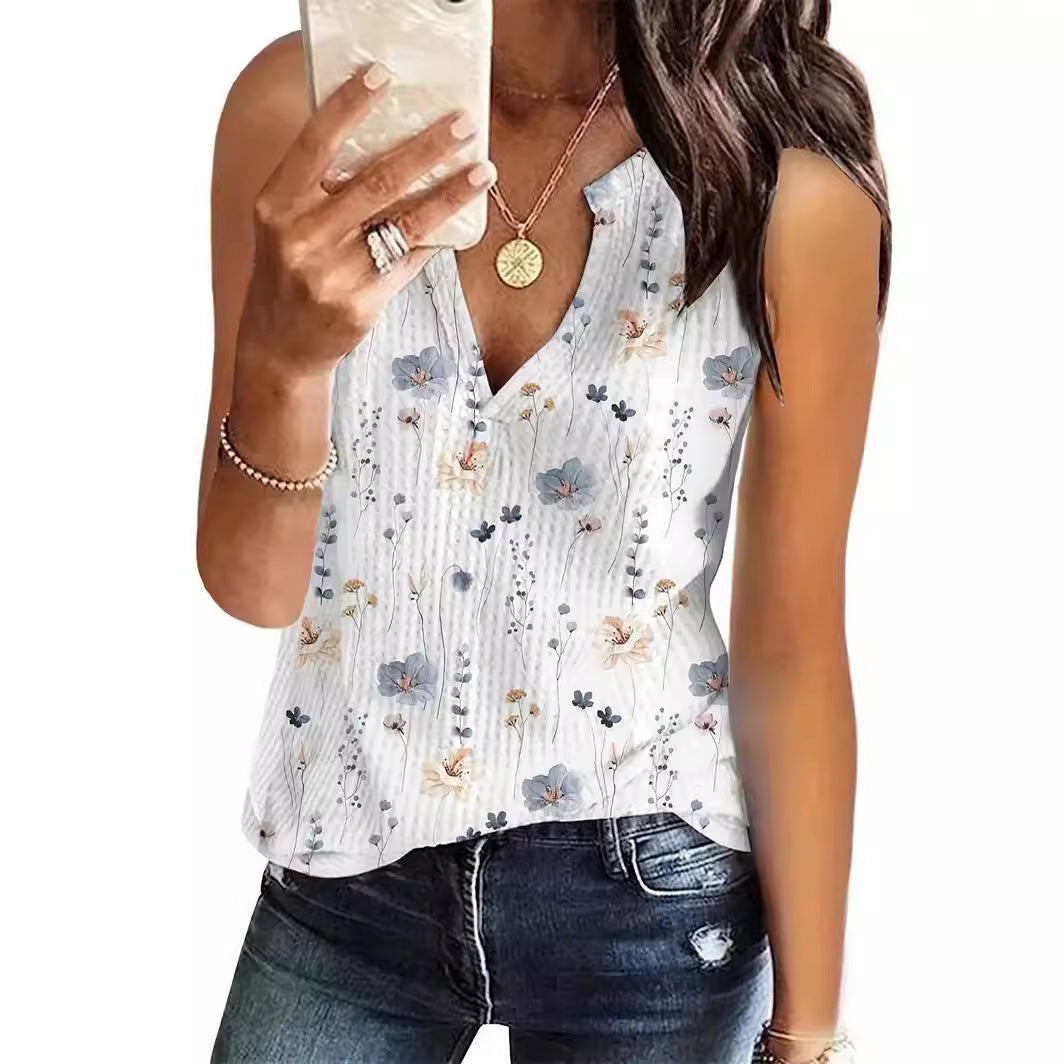 Damen luftiges Blusenshirt mit floralem Druck und V-Ausschnitt Stalluxe