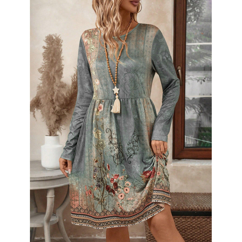 Damen Freizeitkleid mit floralem Design und langen Ärmeln Stalluxe