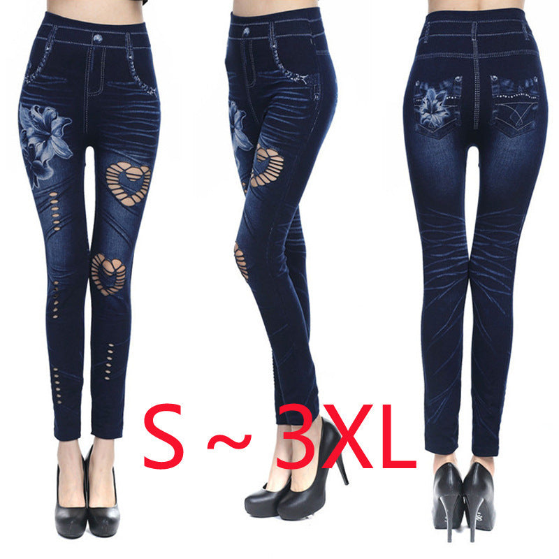 Damen Floral-Design Hochbund-Leggings aus Denim Stalluxe