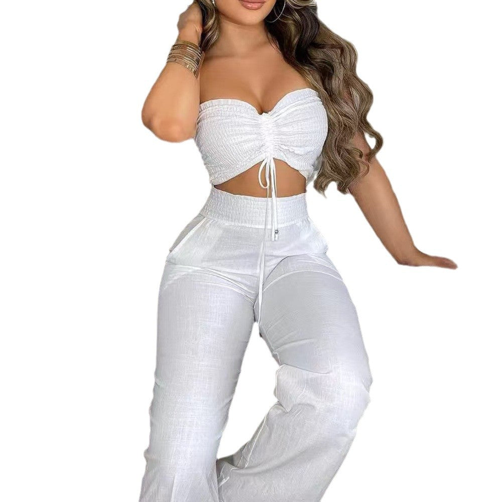 Damen lässiges Set aus Crop-Top und weiten Hosen Stalluxe
