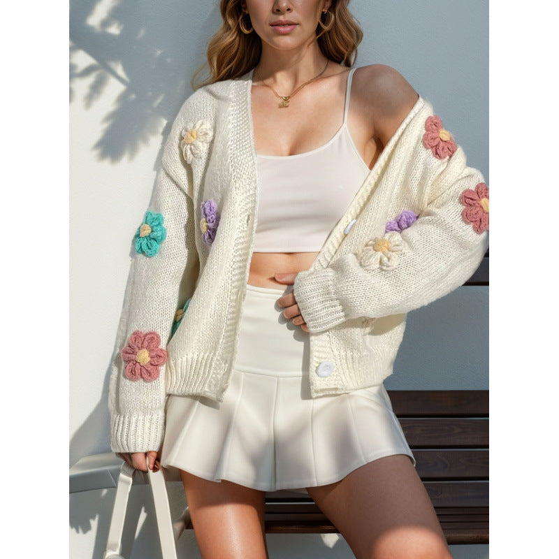Damen Strickjacke mit floralen Applikationen Stalluxe