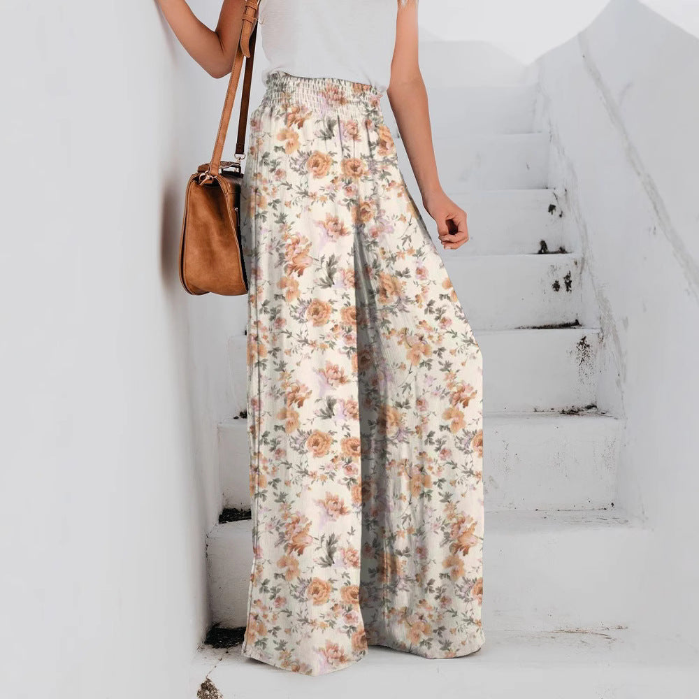 Women's Floral Print Wide-Leg Trousers Stalluxe