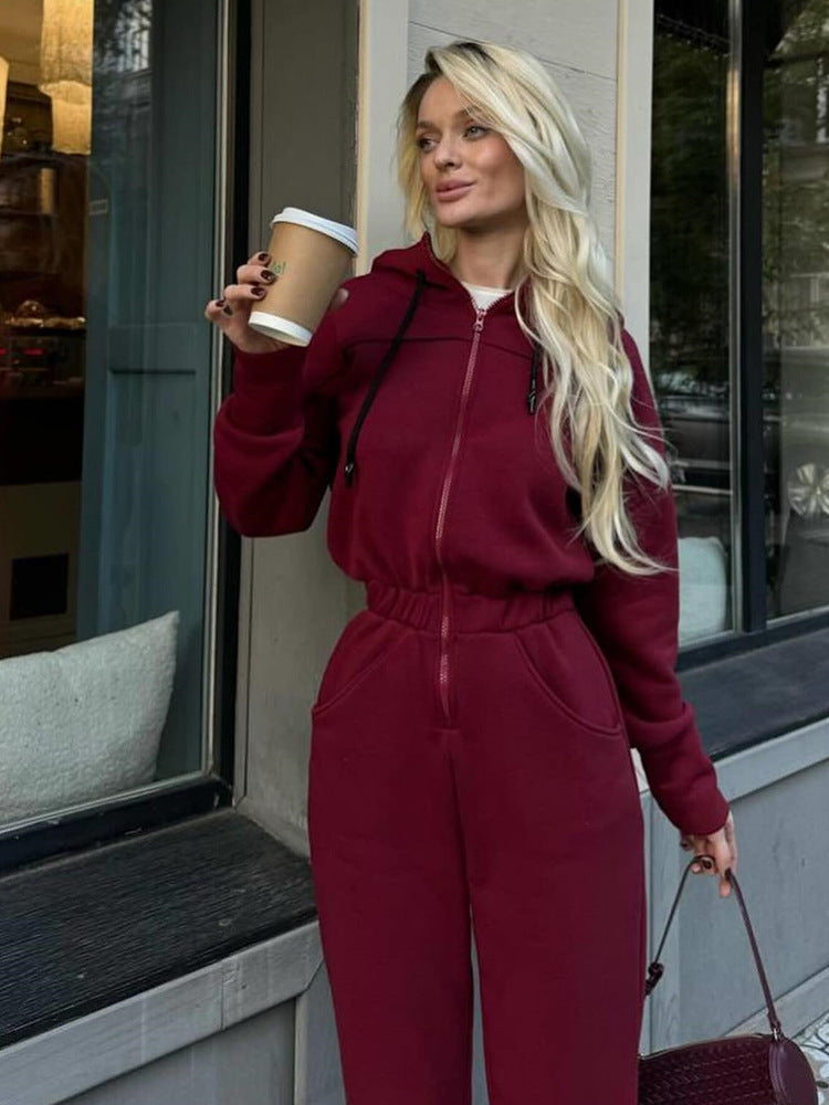 Damen Fleece-Jumpsuit mit Kapuze und praktischen Taschen Stalluxe