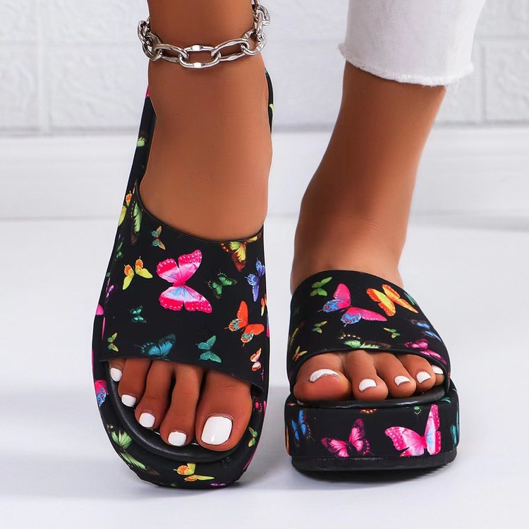 Damen Plattform-Sandalen mit buntem Schmetterlingsdesign Stalluxe