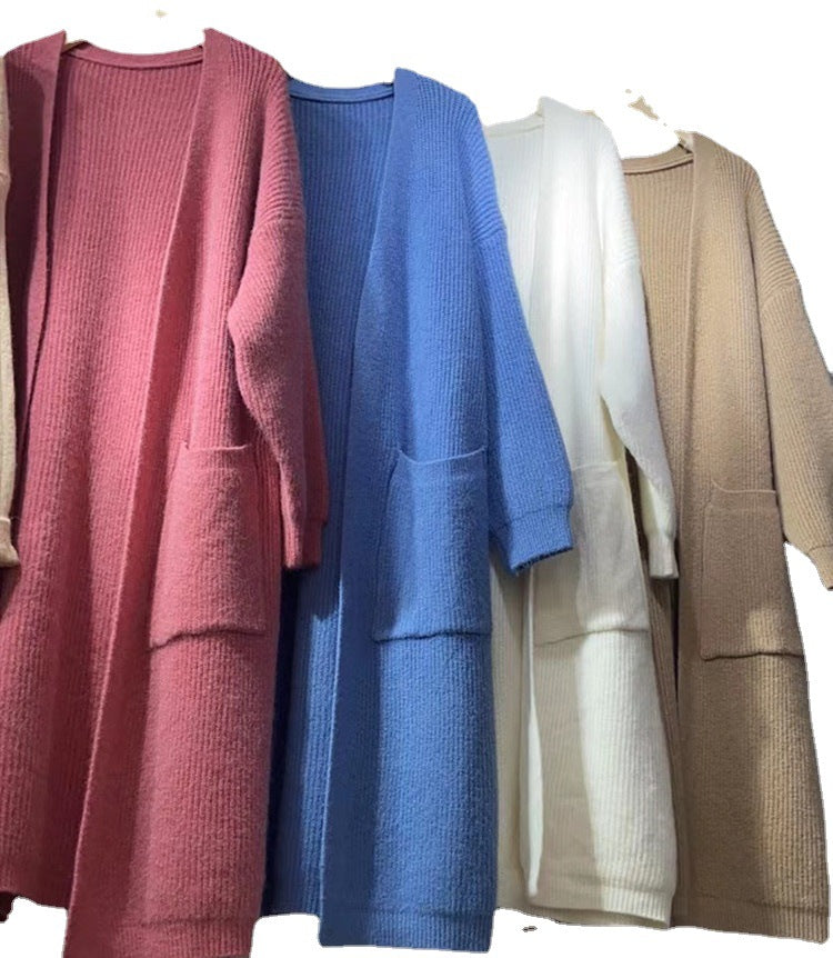 Damen Langer Strickmantel mit grober Rippenstruktur und praktischen Taschen Stalluxe