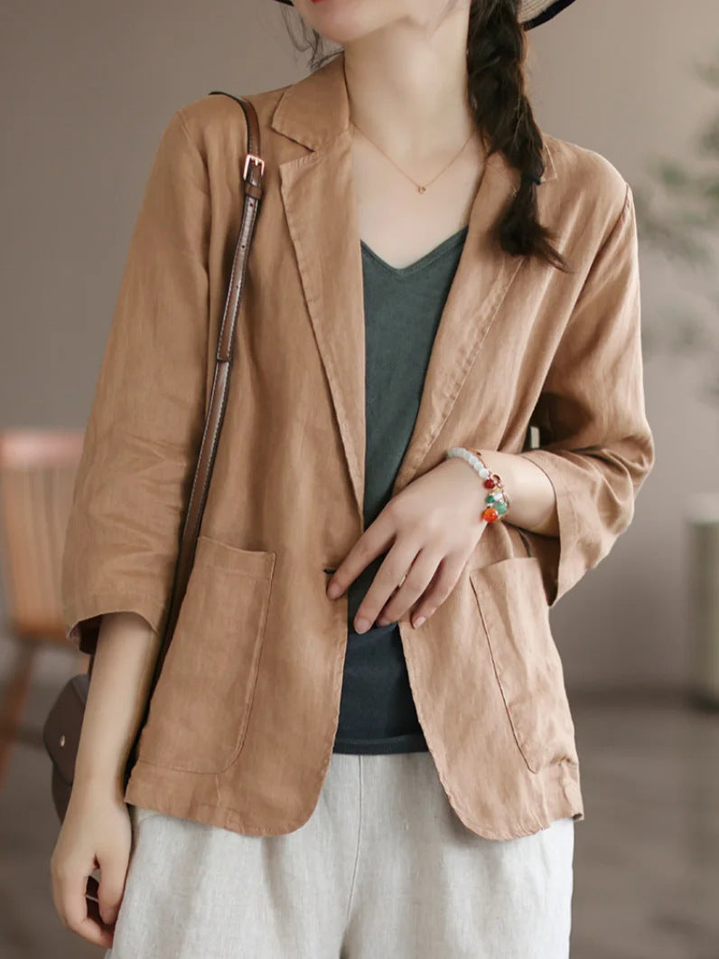Damen Lässiger Leinenblazer mit breiten Ärmeln und Knopfverschluss Stalluxe