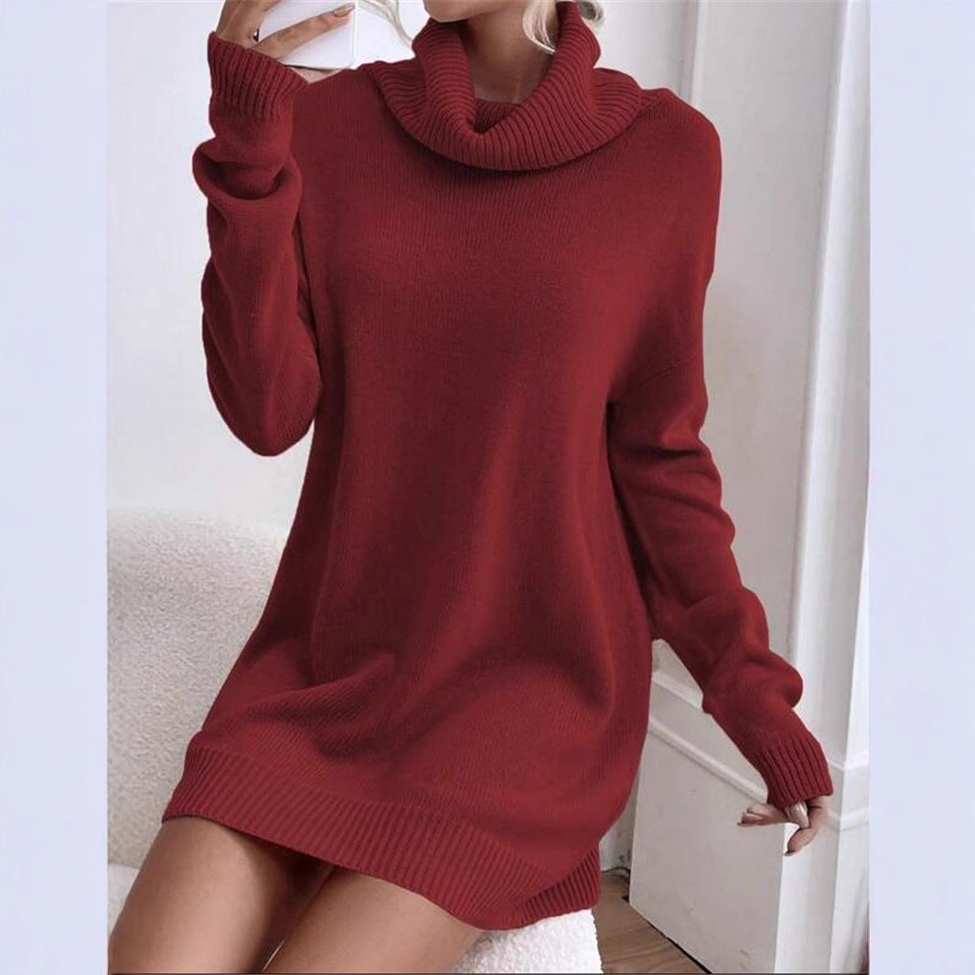 Damen Knitdress mit hohem Kragen und Oversized-Schnitt Stalluxe