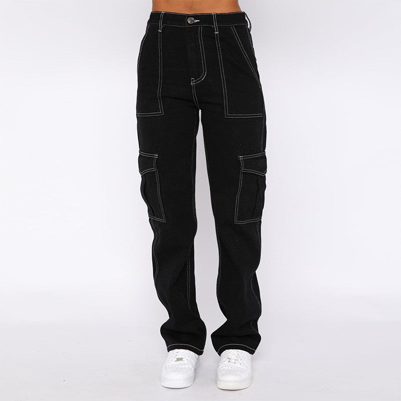 Damen Cargo-Jeans mit hohem Bund und geradem Bein Stalluxe