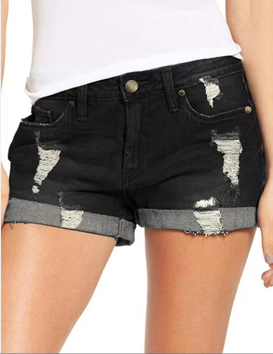 Damen trendige Destroyed Jeans-Shorts Stalluxe