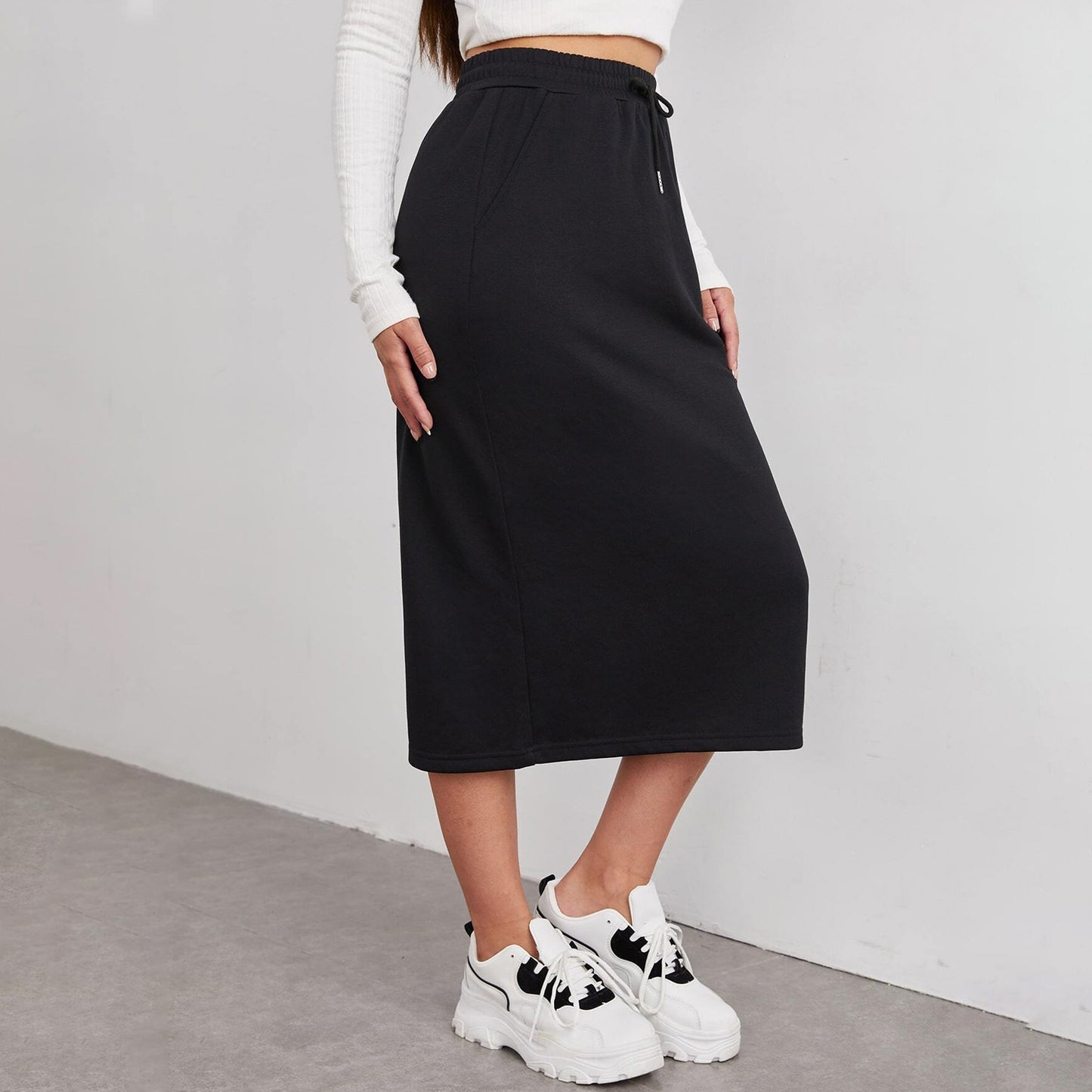 Damen Jersey Midirock mit elastischem Bund und Eingrifftaschen Stalluxe