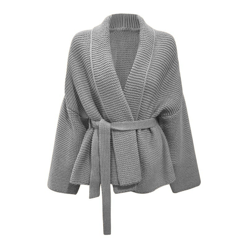 Damen gemütliche Strickjacke mit breitem Gürtel und angeschnittenen Ärmeln Stalluxe
