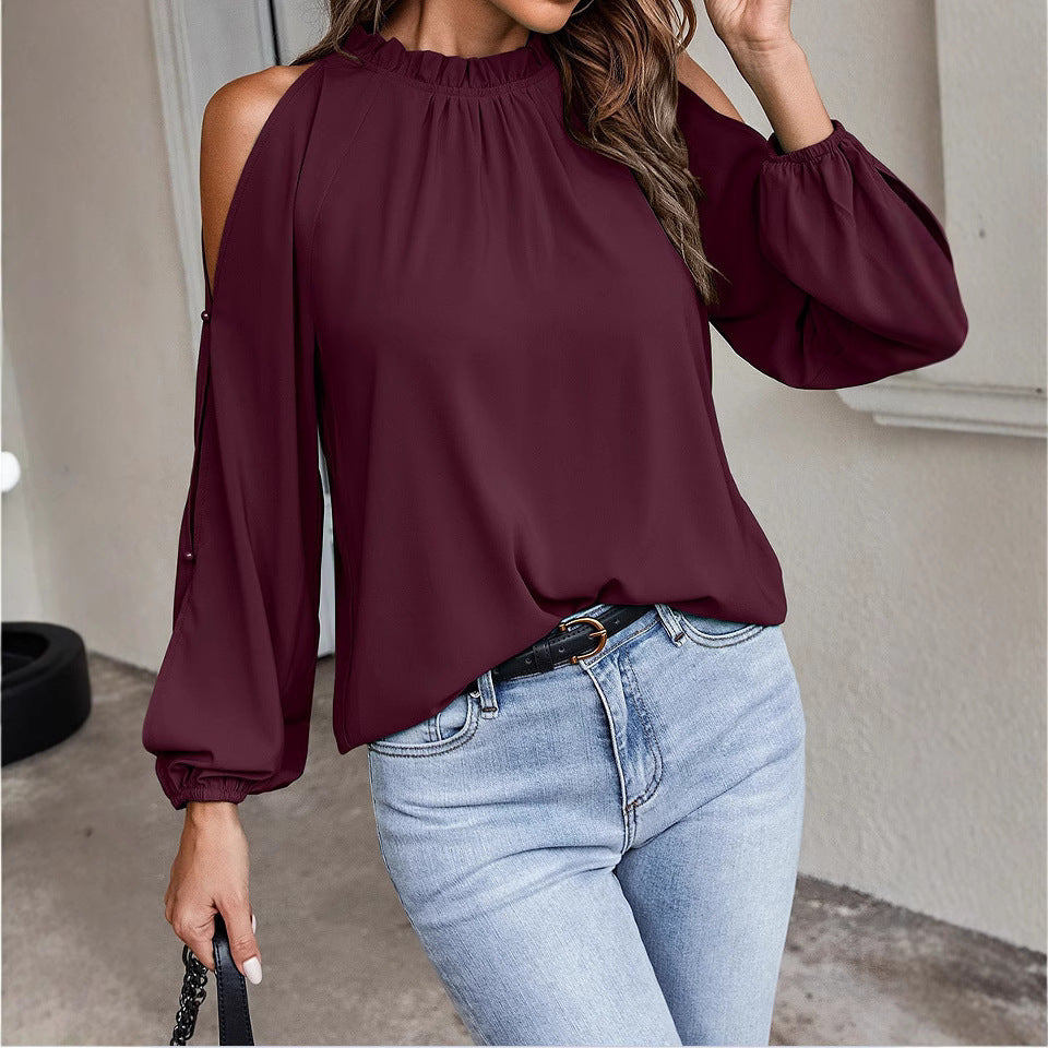Damen trendige Bluse mit schulterfreier Gestaltung und Puffärmeln Stalluxe