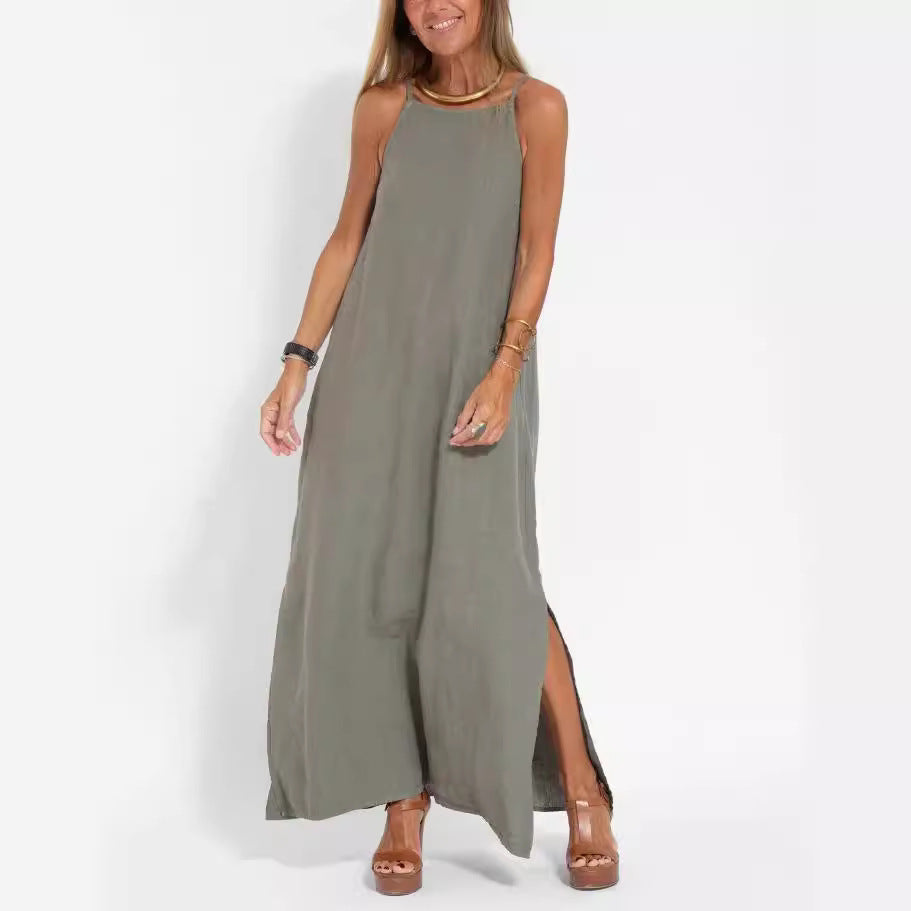 Damen elegantes Maxikleid mit feinen Trägern und schwingendem Saum Stalluxe