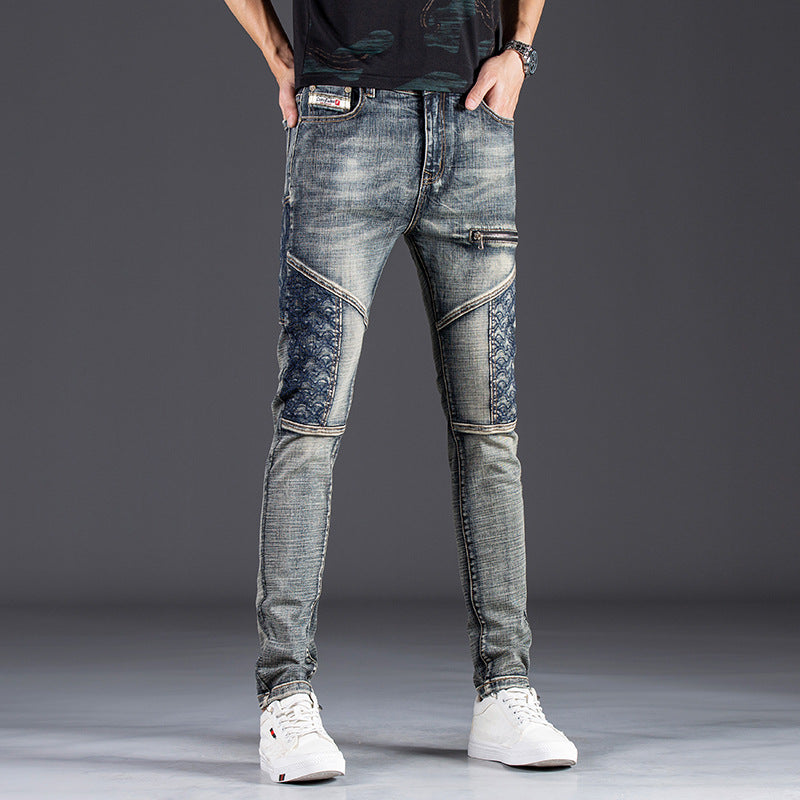 Herren modische Slim Fit Jeans mit kreativen Designelementen und einzigartigen Nähten Stalluxe