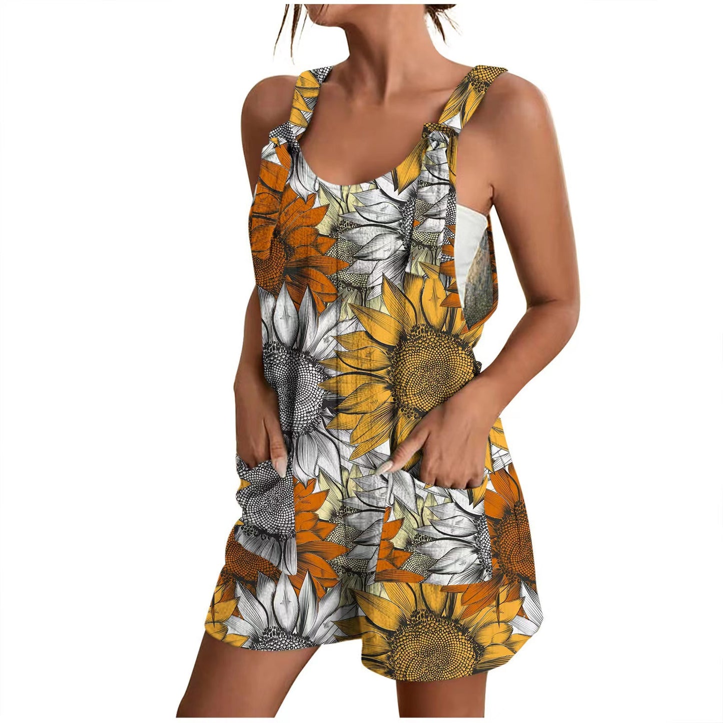 Damen Lässiger Sommeroverall mit floralem Print und praktischen Taschen Stalluxe