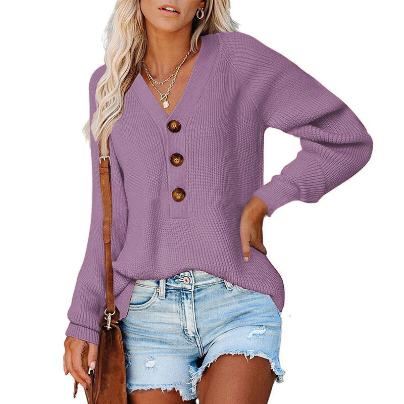 Damen Strickpullover mit V-Ausschnitt und Knopfdetails Stalluxe