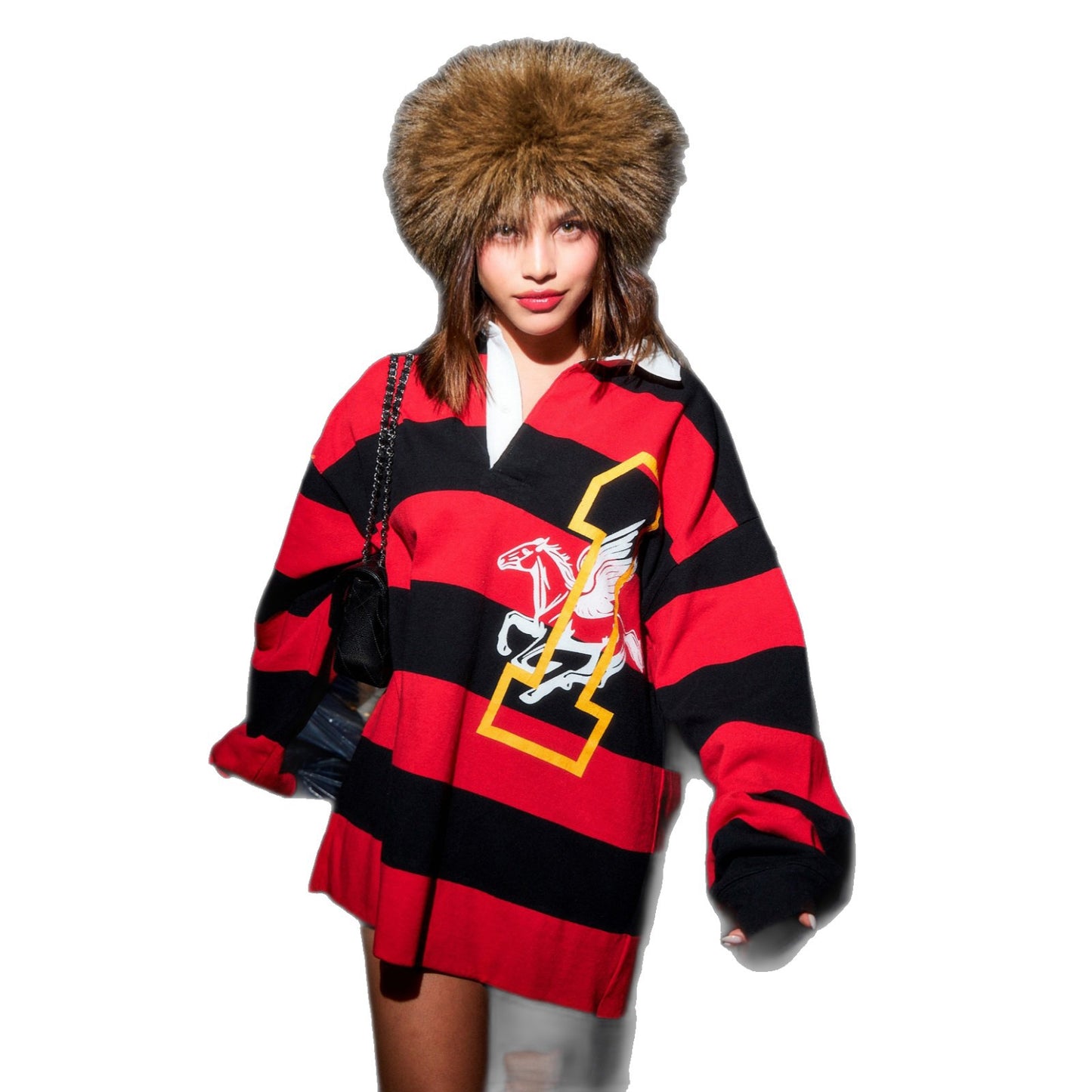 Damen Oversized Pullover mit auffälligem Grafikdesign und modernem Kragen Stalluxe