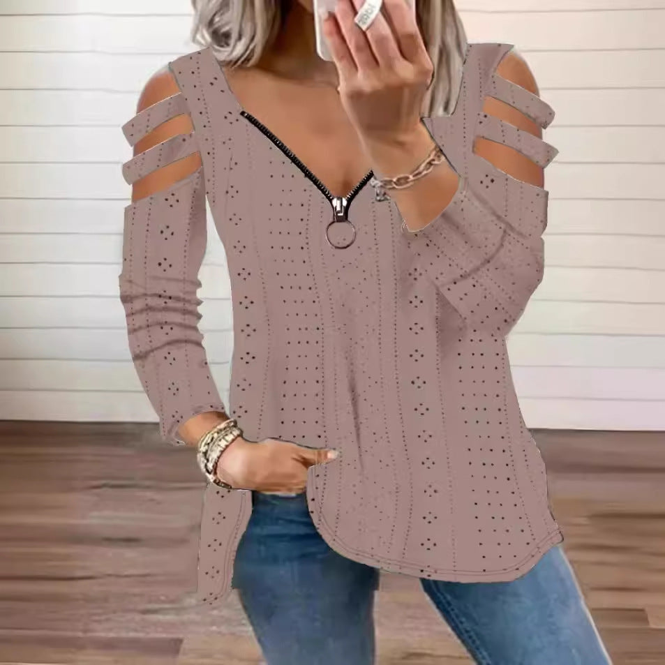 Damen modisches Oberteil mit Cut-Out-Ärmeln und tiefem V-Ausschnitt Stalluxe