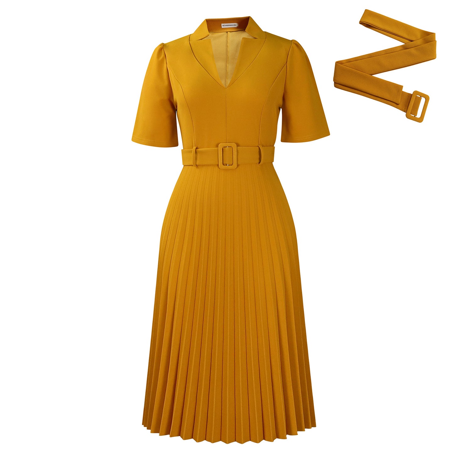 Damen Plissee Kleid mit tailliertem Schnitt und elegantem Kragen Stalluxe