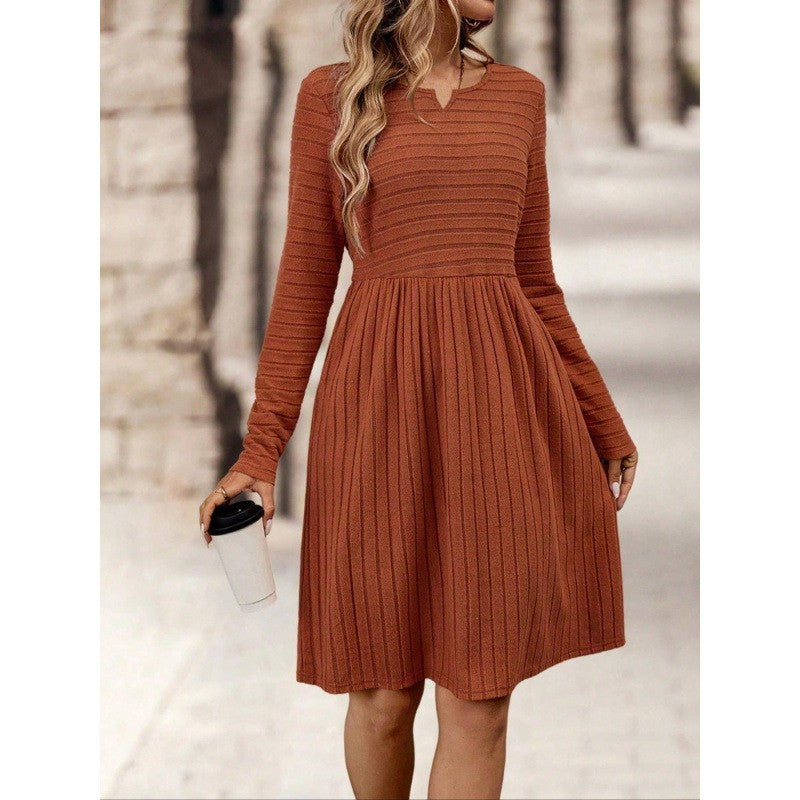 Damen Strickkleid mit V-Ausschnitt und langen Ärmeln Stalluxe