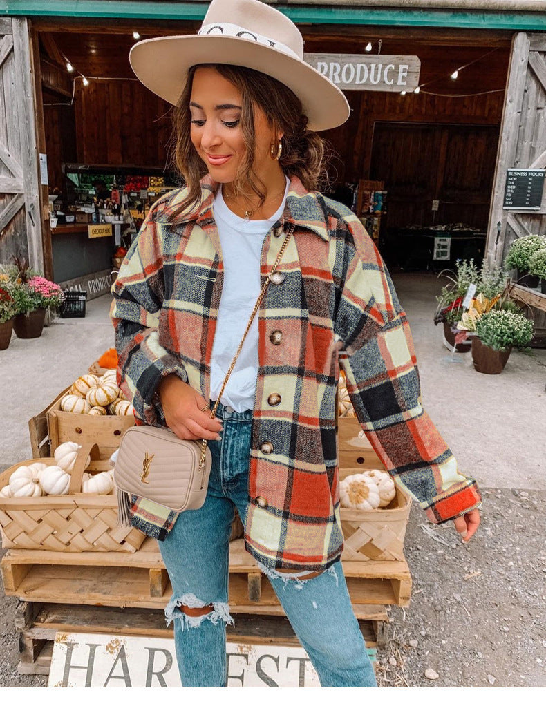 Damen Karo-Casualjacke mit Knöpfen und bequemer Passform Stalluxe