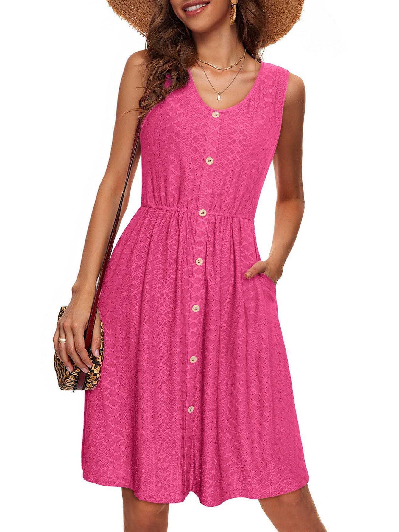 Damen Sommerliches Knopfkleid mit elastischem Taillenband und praktischen Taschen Stalluxe