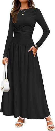 Damen Elegantes Maxikleid mit langen Ärmeln und praktischen Taschen Stalluxe
