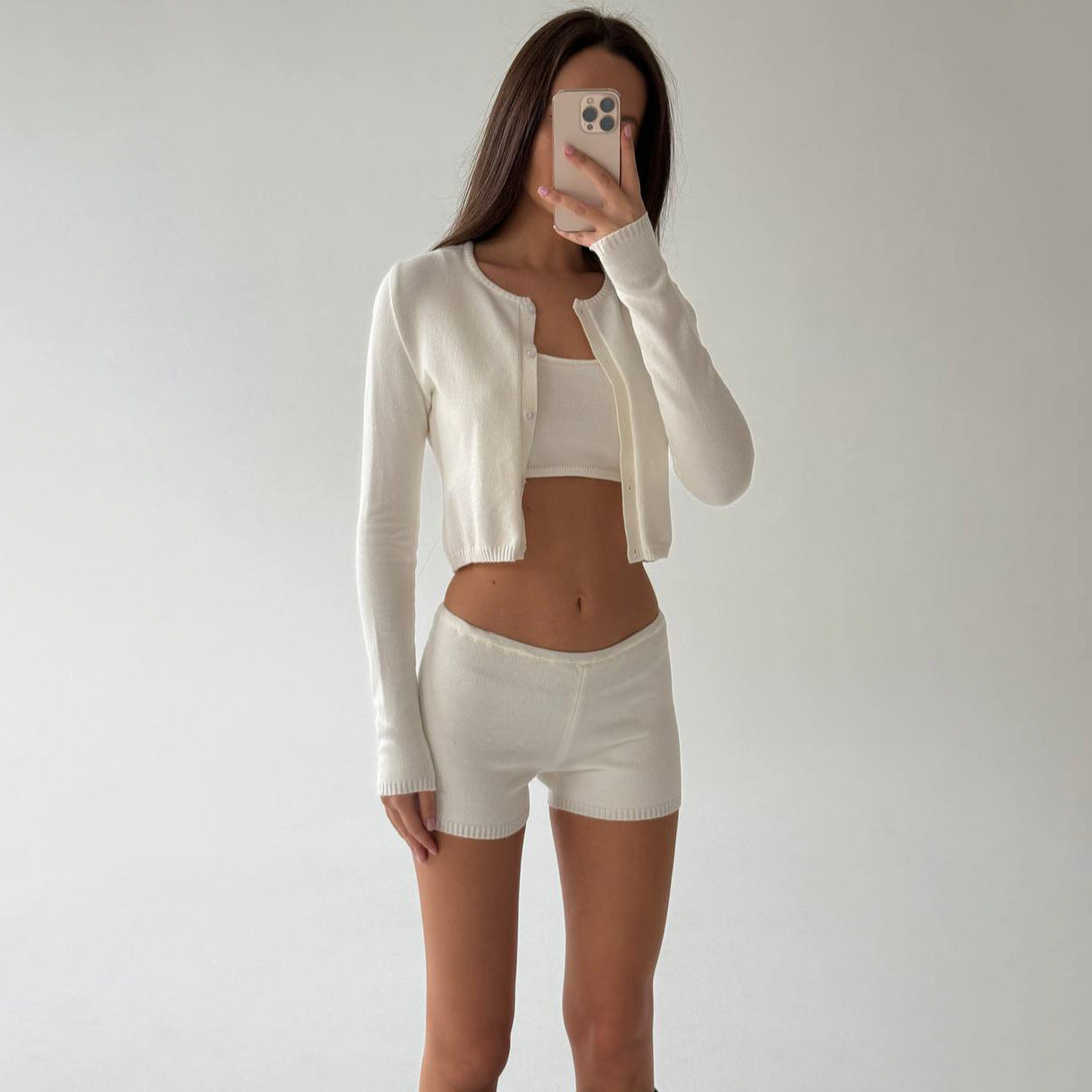 Damen Freizeit-Crop-Set mit knöpfbarem Cardigan und passendem Bustier Stalluxe