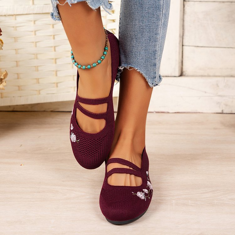 Damen Komfortable Ballerinas mit floralem Stickerei Stalluxe