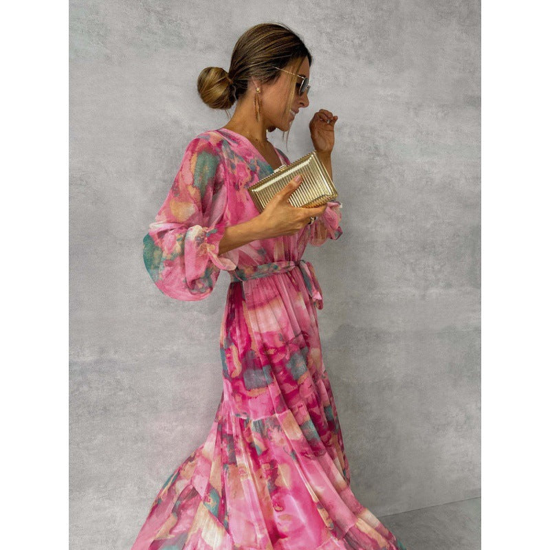 Damen Maxikleid mit floralem Design und legerem V-Ausschnitt Stalluxe