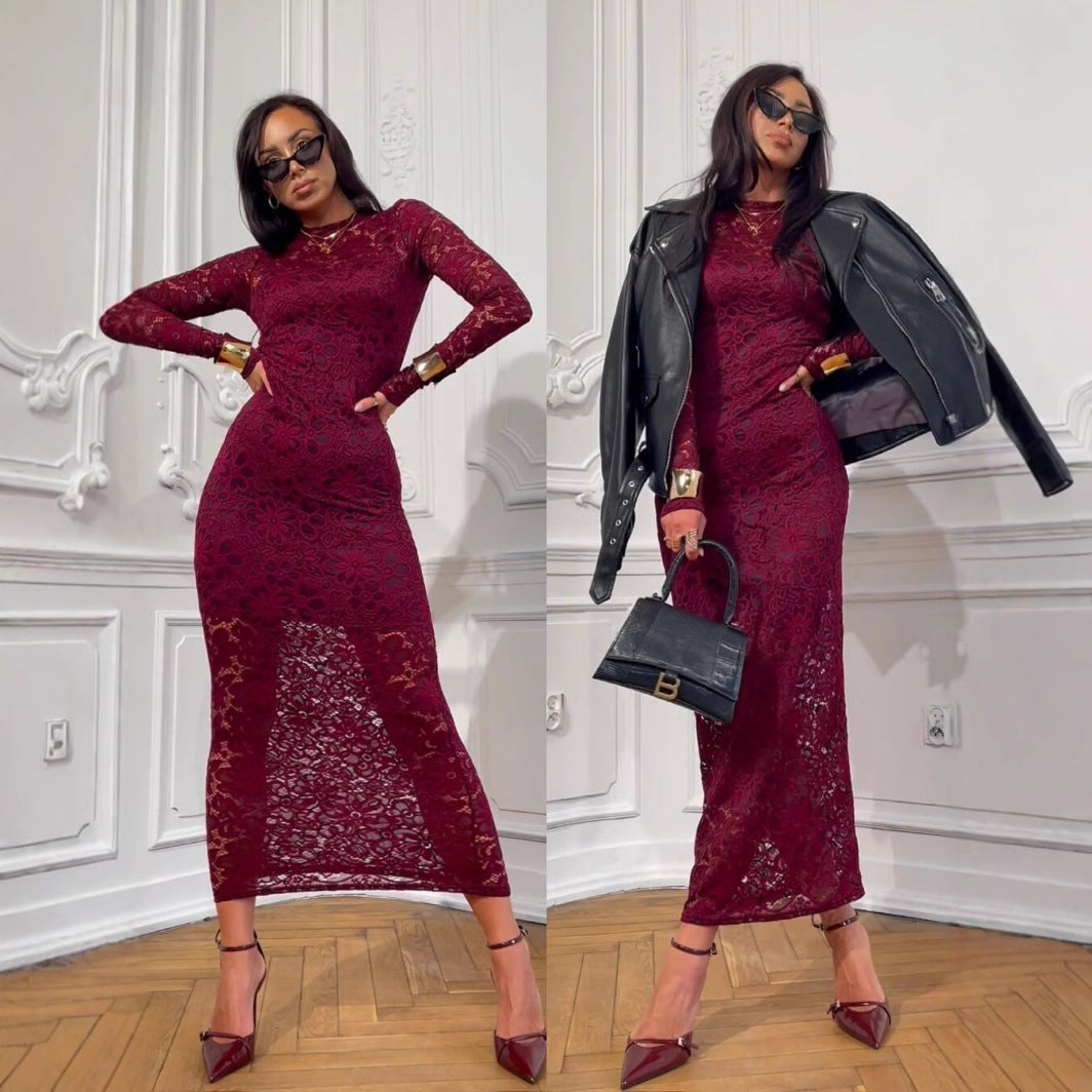 Damen Spitzenkleid mit transparenten Einsätzen und figurbetontem Schnitt Stalluxe