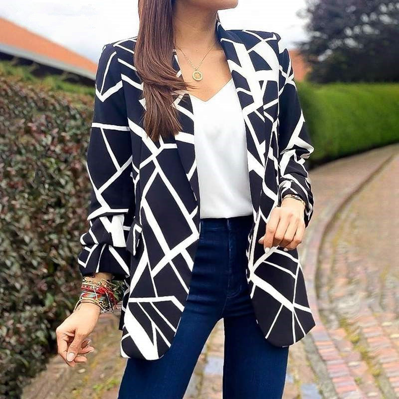 Damen Blazer mit modernem geometrischen Muster und lässiger Passform Stalluxe