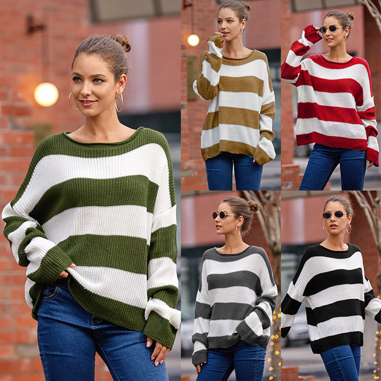 Damen Strickpullover mit modernen Streifen und lässigem Schnitt Stalluxe
