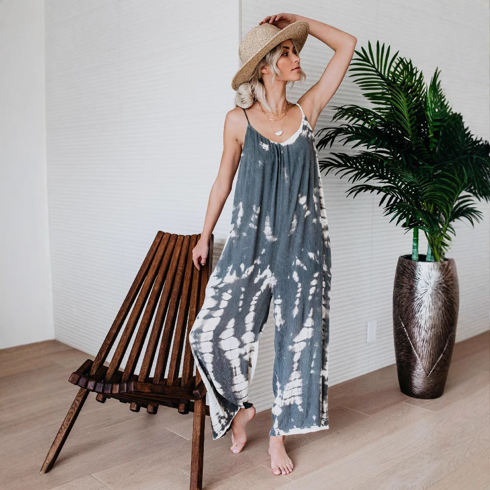 Damen Maxikleid mit trendigem Batikdesign und voluminösen Trägern Stalluxe
