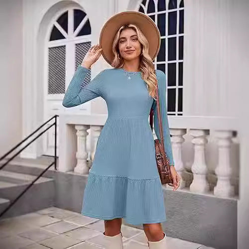 Damen Maxikleid mit Rippstruktur und weitem Rock Stalluxe