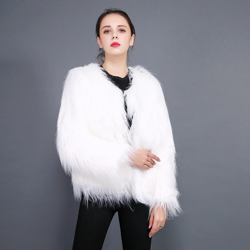 Damen Kuschelweicher Kunstfell-Mantel mit offenem Schnitt und langen Ärmeln Stalluxe