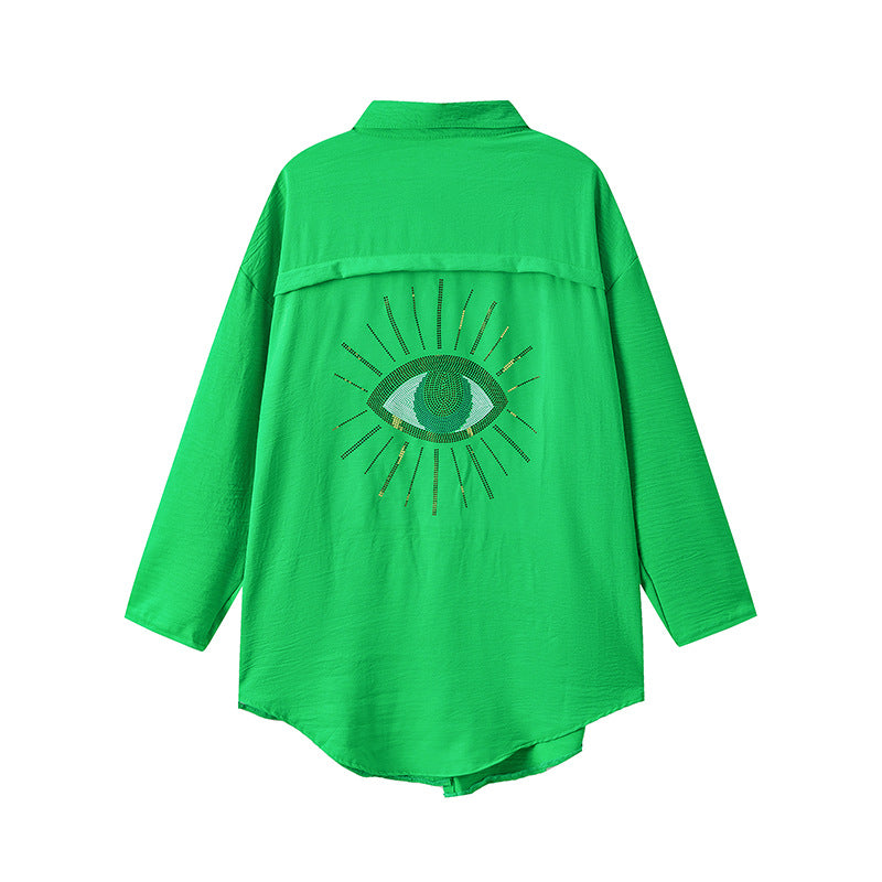 Damen Oversized Hemdbluse mit funkelndem Eye-Design Stalluxe