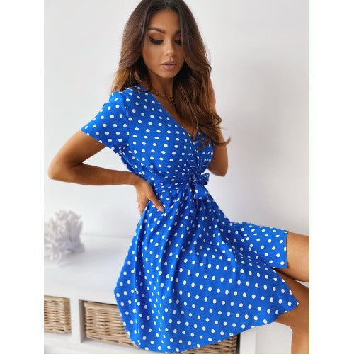 Damen Freizeitkleid mit punktiertem Design und taillierbarem Gürtel Stalluxe