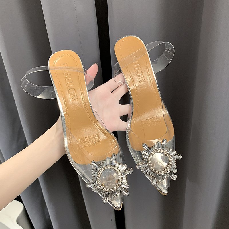 Damen Elegante Slingback-Pumps mit transparentem Obermaterial und funkelndem Schmuckdetail Stalluxe