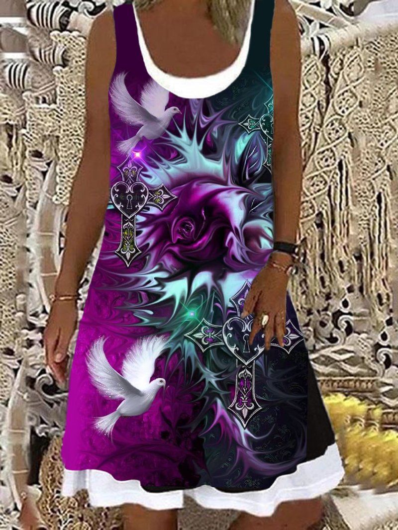 Damen Ärmelloses Sommerkleid mit floralem Druck und Kreuzmotiv Stalluxe